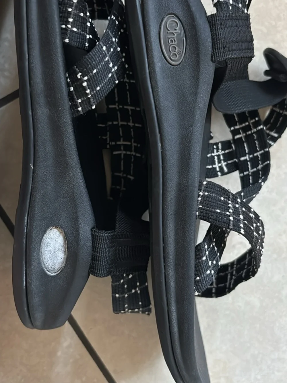 Chaco Men's Black Sandals with White Stitch Pattern